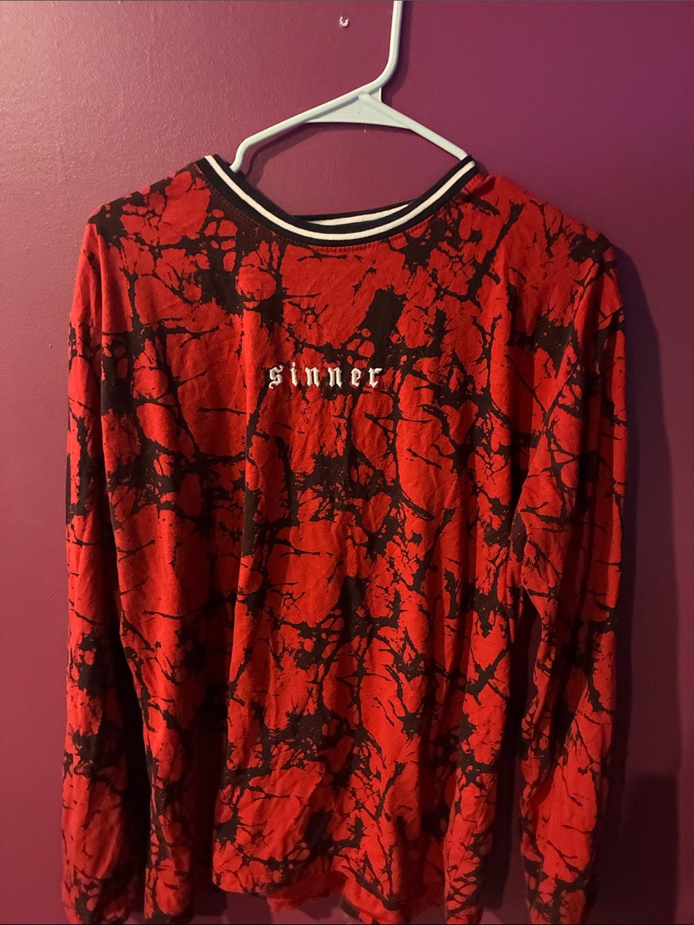 Red & Black Marble Long Sleeve Grapic Tee “Sinner”